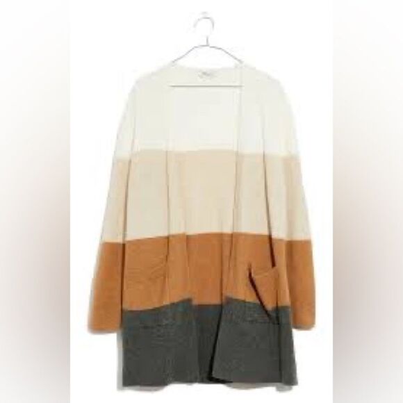 Madewell KENT COLORBLOCK CARDIGAN IN ANTIQUE CREAM Tan Medium Alpaca Wool - Picture 12 of 14